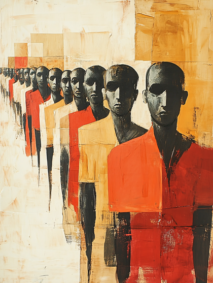 Line Of Silhouetted Figures