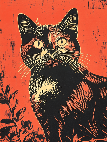 Linocut Cat Portrait