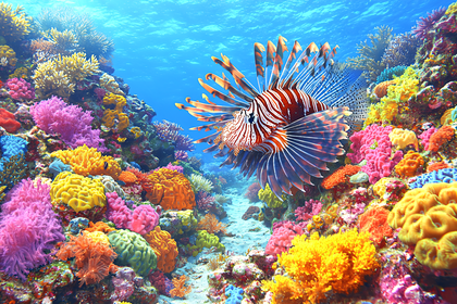 Lionfish and Colorful Coral Reef