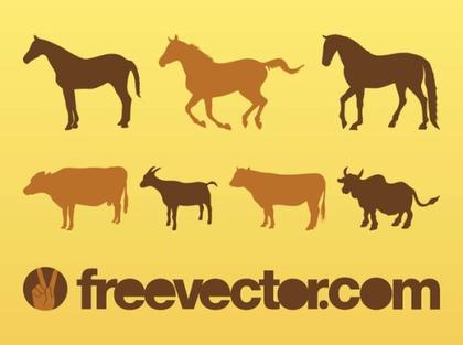 Livestock Animals Silhouettes Free Vector