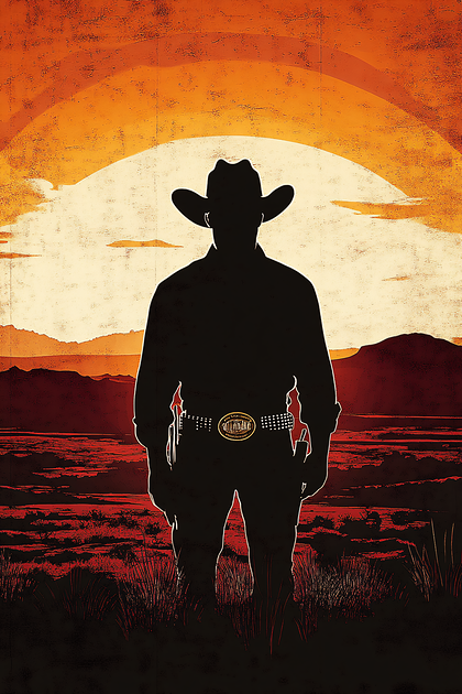 Lone Cowboy Silhouette at Sunset
