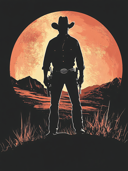 Lone Cowboy Silhouette Under A Blood Moon