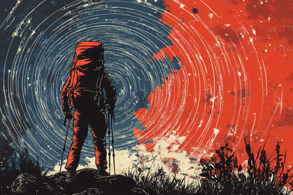 Lone Hiker Against Cosmic Backdrop