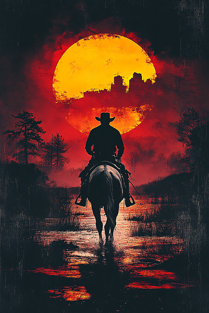 Lone Rider Under A Blood Red Sun