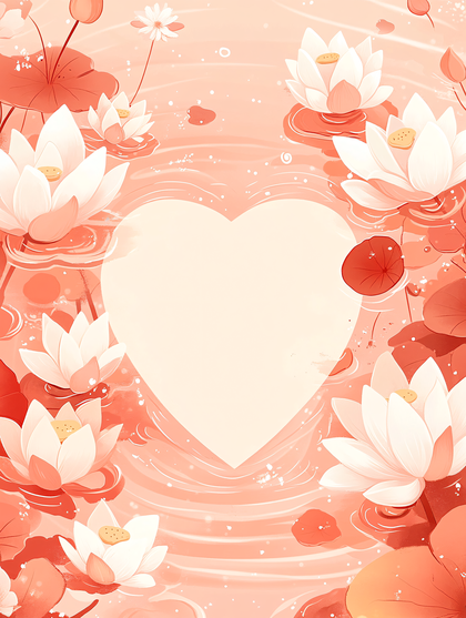 Lotus Flowers on Water with Heart-Shaped Blank Space