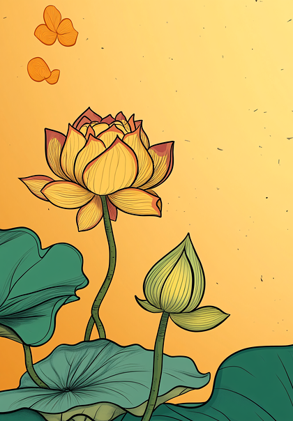 Lotus Flowers On Yellow Background