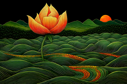 Lotus Landscape at Sunset