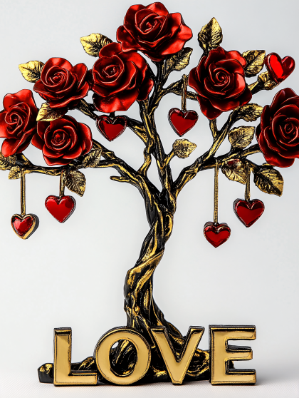 Love Tree With Roses And Hearts