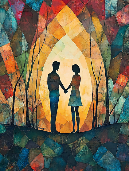 Loving Couple In A Forest Path