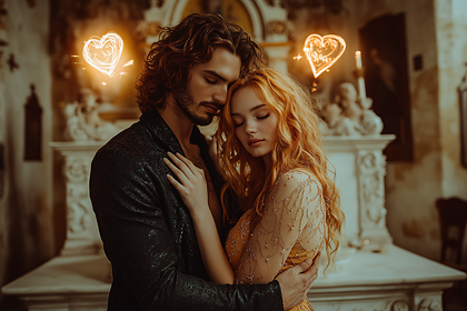 Loving Couple with Glowing Hearts
