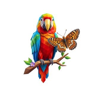 poly parrot and butterfly