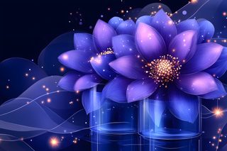 Luminous Blue Lotus Flowers In Glass Vases