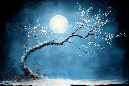 Lunar Serenity: Blossoming Tree in Moonlight