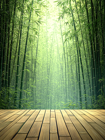 Lush Bamboo Forest with Wooden Floor