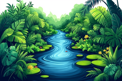 Lush Jungle River Scene