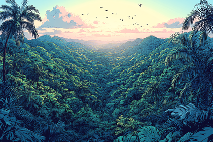 Lush Tropical Valley View At Dawn
