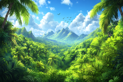 Lush Tropical Valley With Mountains