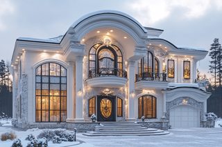 Luxurious Mansion in Winter Snow