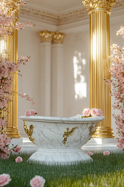 Luxurious Marble Bathtub with Floral Accents