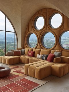 Luxurious Modern Living Room with Circular Windows