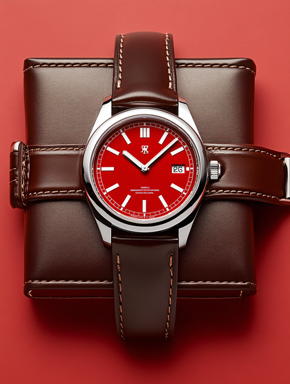 Luxury Red Watch on Leather Wallet
