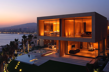 Luxury Villa at Dusk with City View