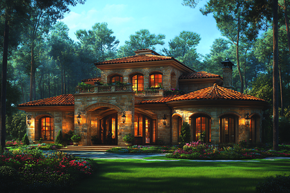 Luxury Villa In Forest At Dusk