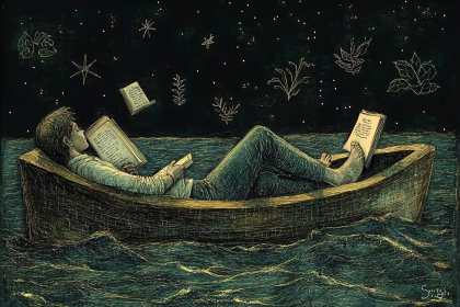 Lying in a Boat Reading Books Under the Stars