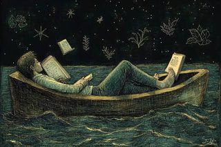 Lying in a Boat Reading Books Under the Stars