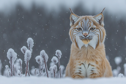 Lynx In Winter Snow