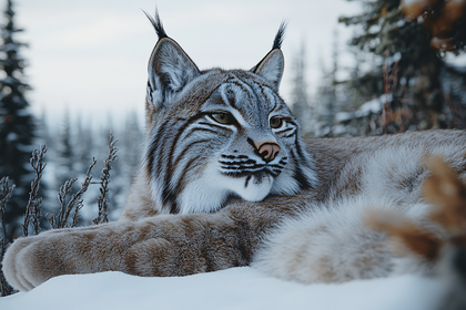 Lynx in Winter Snow