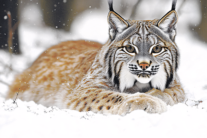 Lynx Resting In Snow