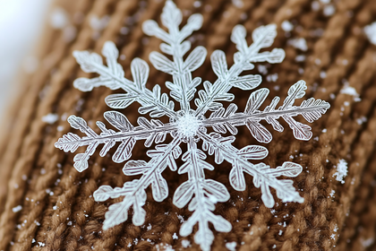 Macro Snowflake on Brown Knitted Fabric
