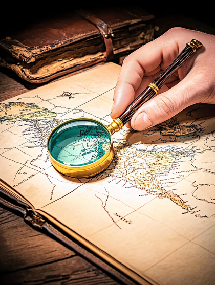 Magnifying Glass Over Ancient Map