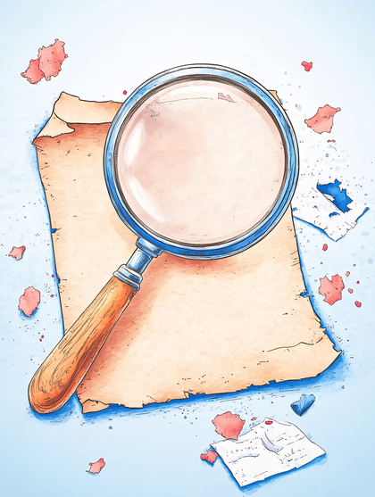 Magnifying Glass Over Parchment Paper