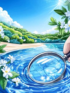 Magnifying Glass Over Water Scene