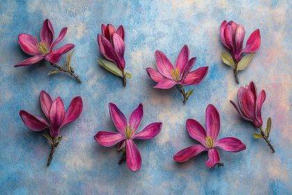 Magnolia Flowers on Blue Background