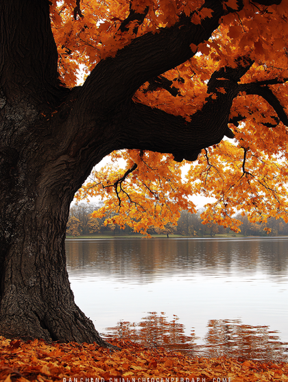 Majestic Autumn Tree by the Lakeside