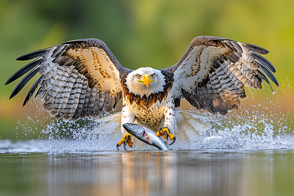 Majestic Bald Eagle Catching Fish