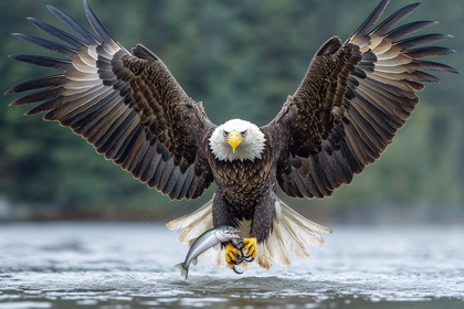 Majestic Bald Eagle Catching Fish
