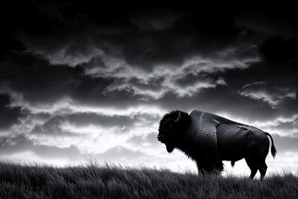 Majestic Bison Silhouette in Stormy Prairie