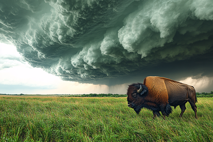 Majestic Bison Under Approaching Storm