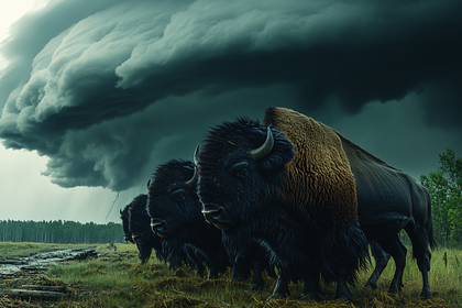 Majestic Bison Under Stormy Sky