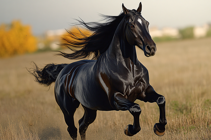 Majestic Black Horse Galloping Freely