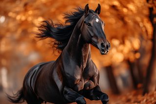 Majestic Black Horse Galloping in Autumn