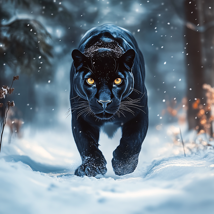 Majestic Black Panther in Snowy Forest