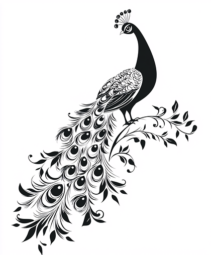 Majestic Black Peacock Illustration