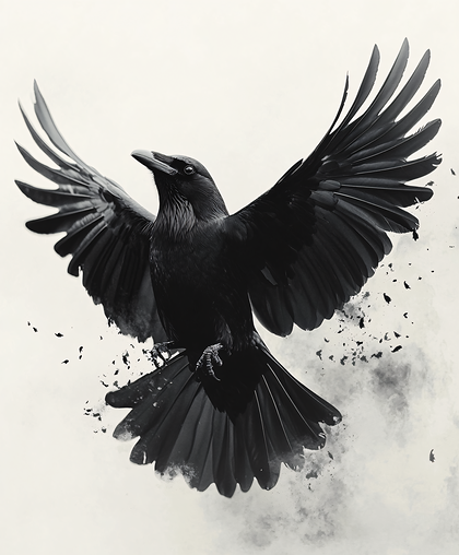 Majestic Black Raven Taking Flight