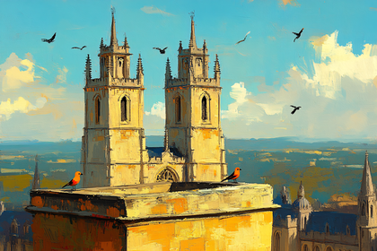 Majestic Cathedral Towers With Birds