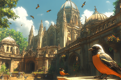 Majestic Cathedral With Robins